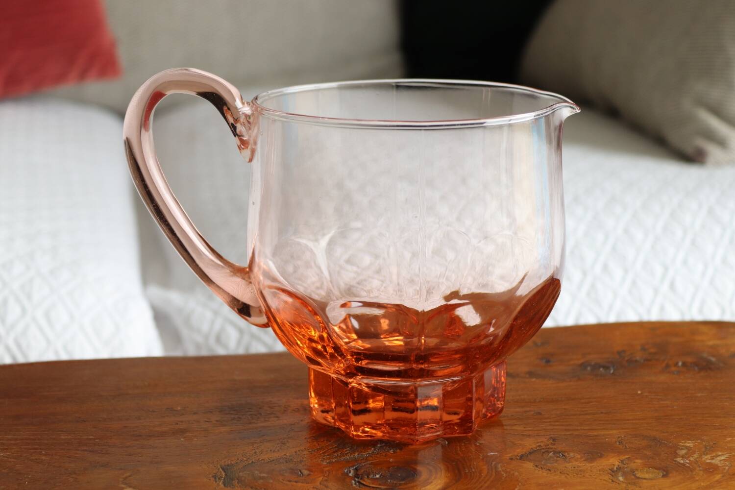 Art Deco pink glass pitcher
