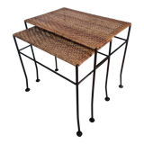 Nesting tables rattan and wrought iron 60s
