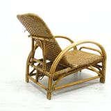 Fauteuil en rotin avec pouf escamotable, 1970