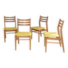 4 chaises scandinave bois clair et tissu jaune