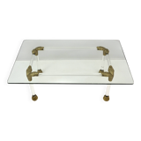 Mid-Century Lucite and Brass Italian Coffee Table with Snake Head Details