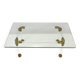 Table basse italienne en Lucite et laiton du milieu du siècle avec détails en tête de serpent