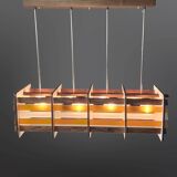 Mid century handcrafted wood and glass chandelier: Netherlands 1960s