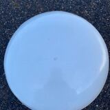 Vintage pouf from the 60s/70s in white and dark brown leather