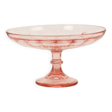 Bol à fruits haut Art Déco rose en verre dépression 28 cm