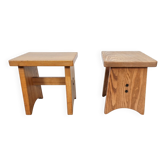 Vintage Brutalist Elm Stool, Denmark, 1960, Set of 2