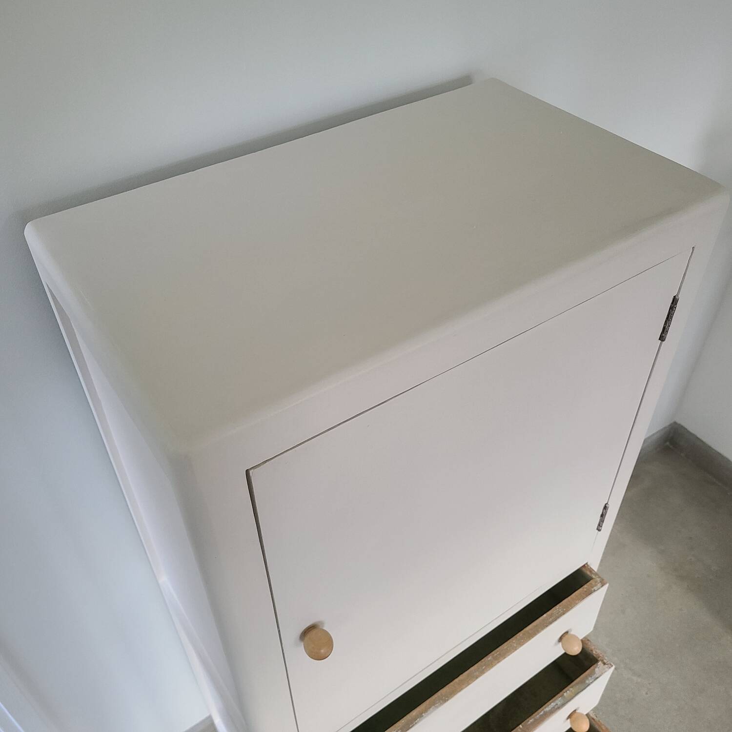 Vintage storage cabinet old Parisian furniture linen dresser white wood