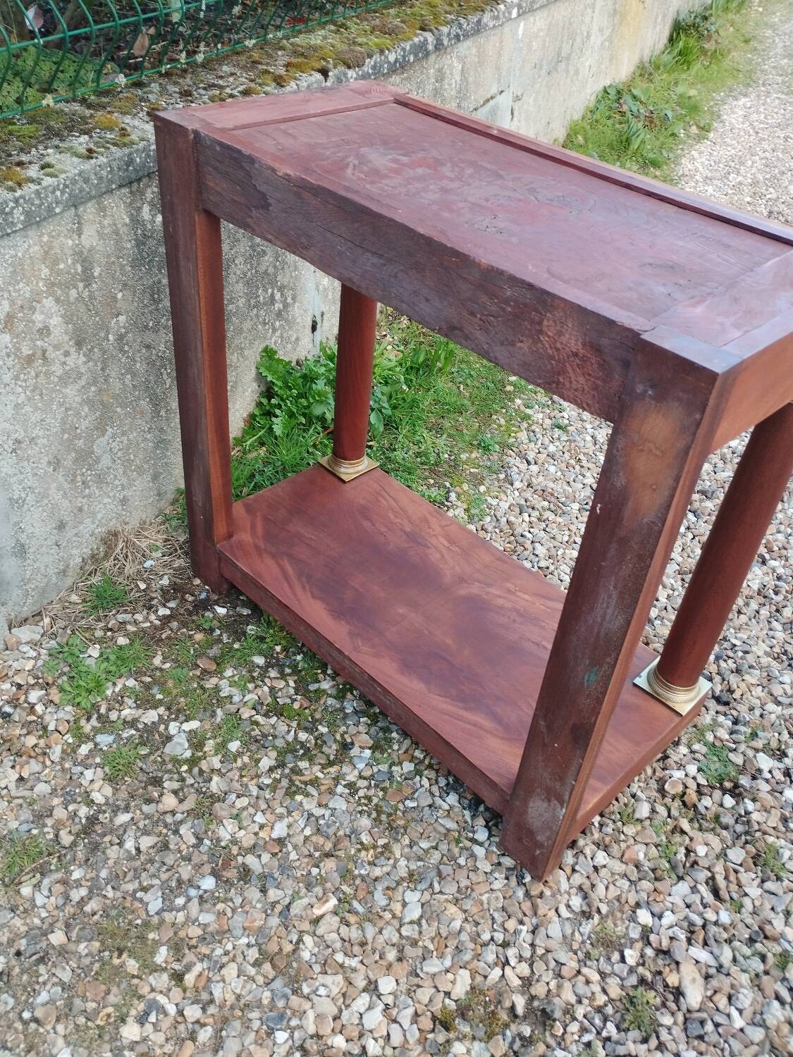 Console in old Empire style with a wooden frame and marble top.