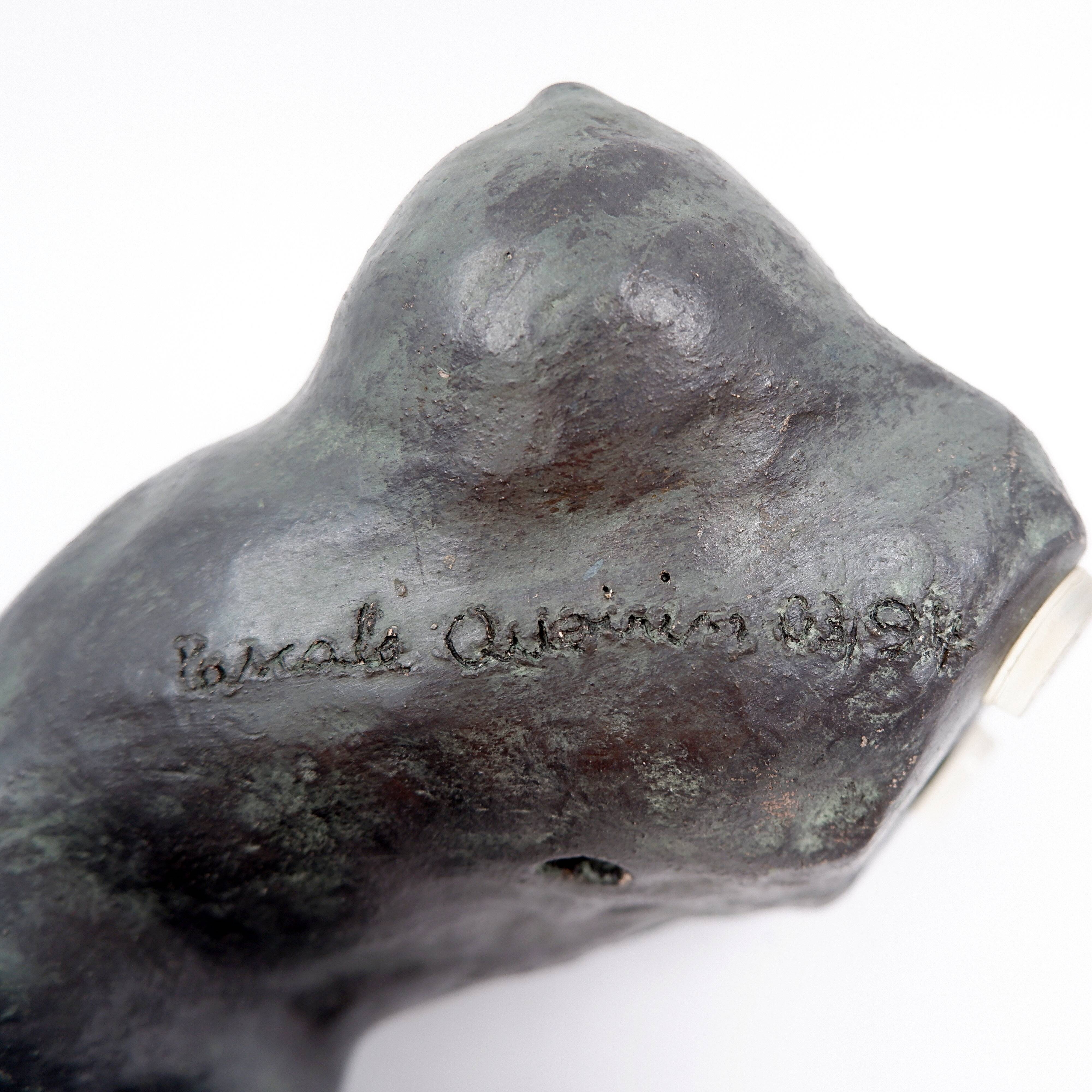 Nude sculpture in bronze-colored terracotta - Signed and dated