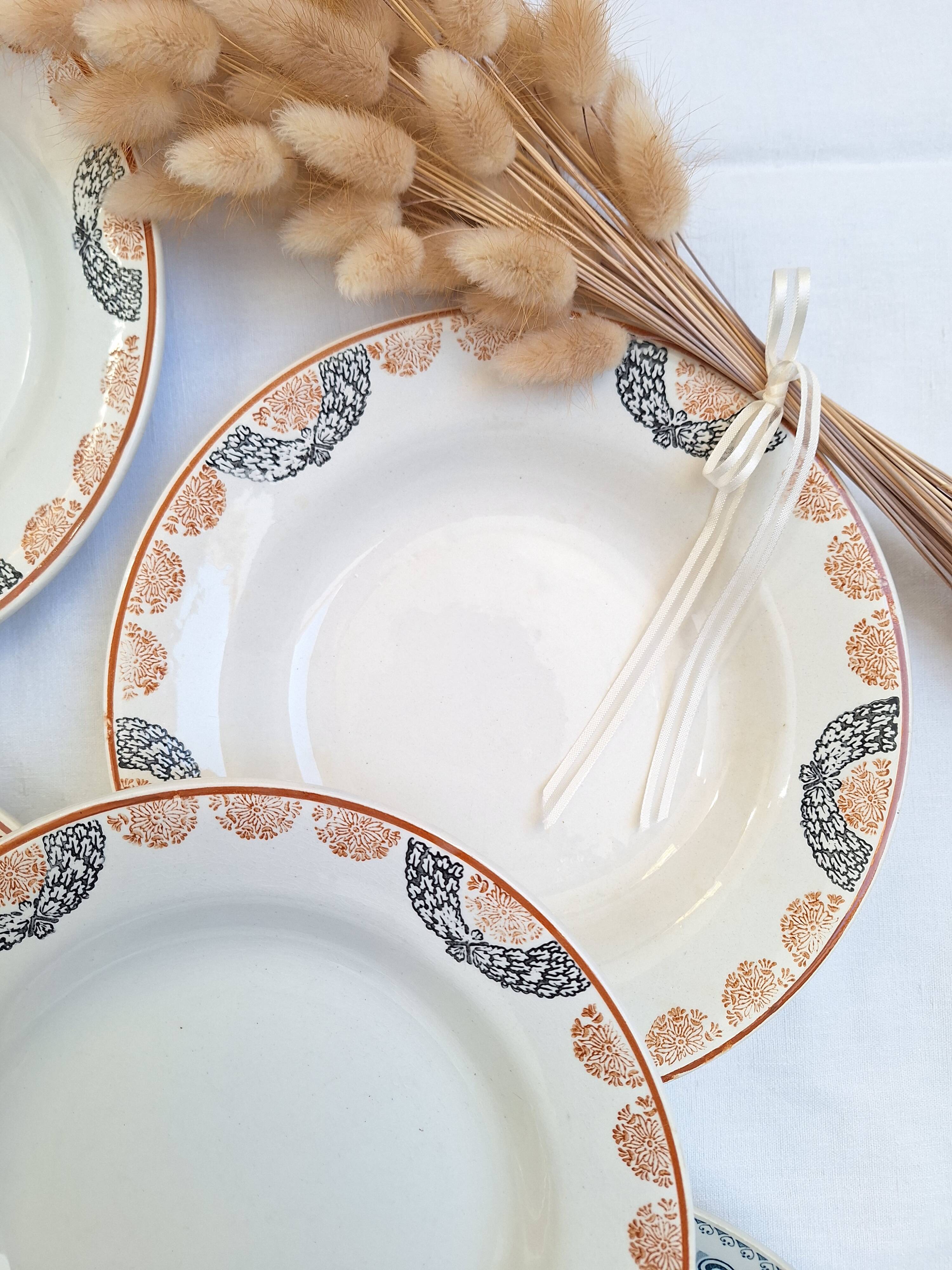 Orange and blue deep plates HBCM and St Amand.