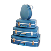 Valises gigognes et vanity dites "hôtesse de l'air" bleues années 60