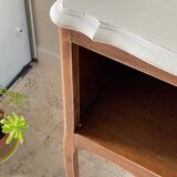 Table de chevet en bois et blanc vintage