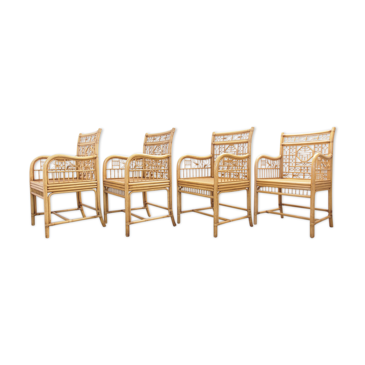 Set of 4 vintage oriental rattan chairs