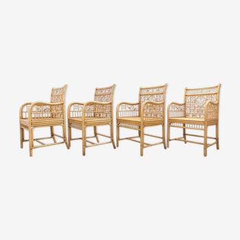 Set of 4 vintage oriental rattan chairs