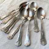 10 Vintage Rocaille Style Metal Soup Spoons