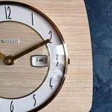 Vintage clock formica silent rectangular wall clock "bayard beige wood"