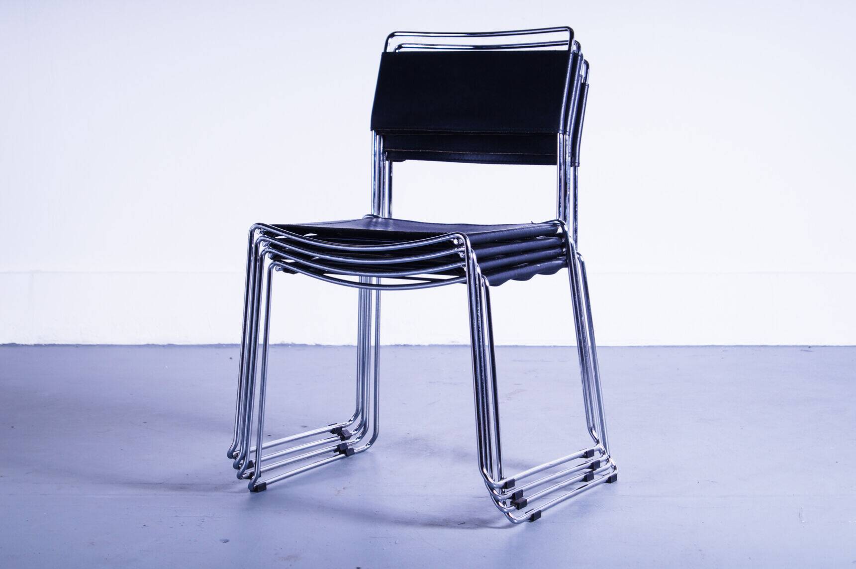 Lot de 4 chaises de salle à manger en cuir Giandomenico Belotti pour Alias