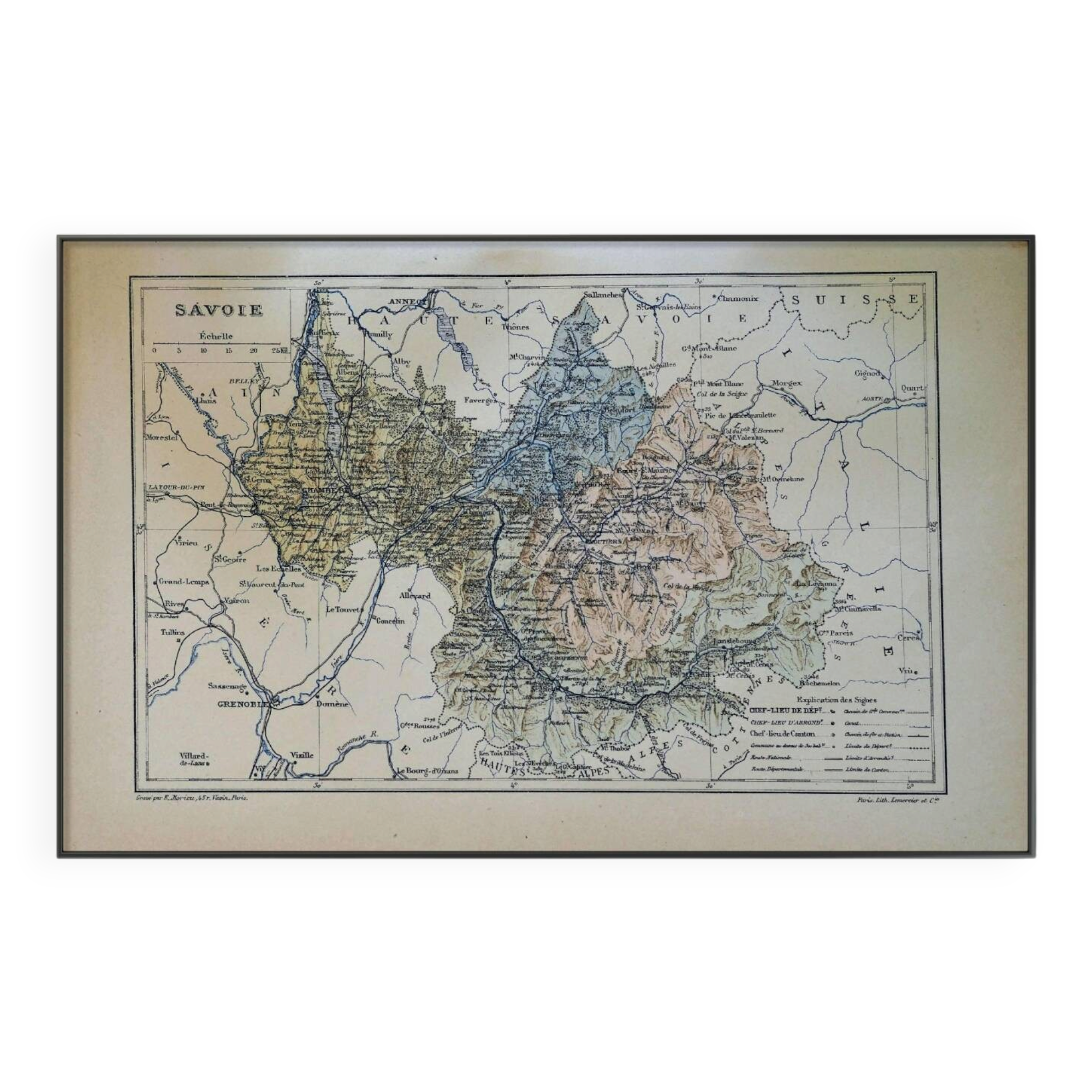 Map of Savoy, printed antique from 1889.