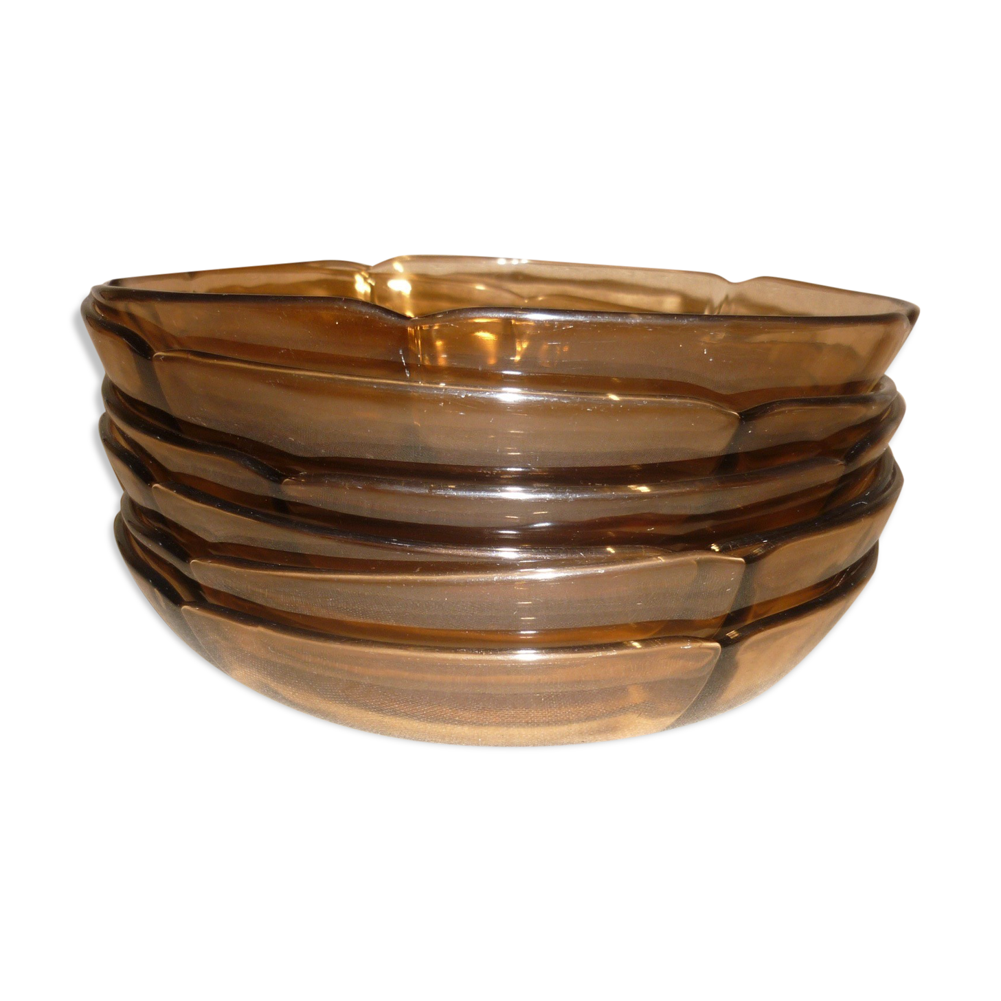 6 Duralex transparent smoked glass hollow plates