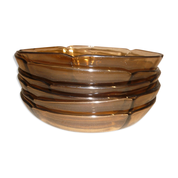6 assiettes creuses en verre fumé transparentes Duralex