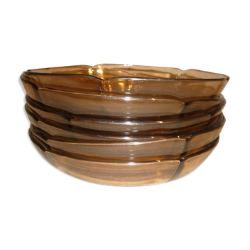 6 Duralex transparent smoked glass hollow plates