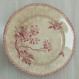 Plat rond en terre de fer de Gien modèle Aubépine rose