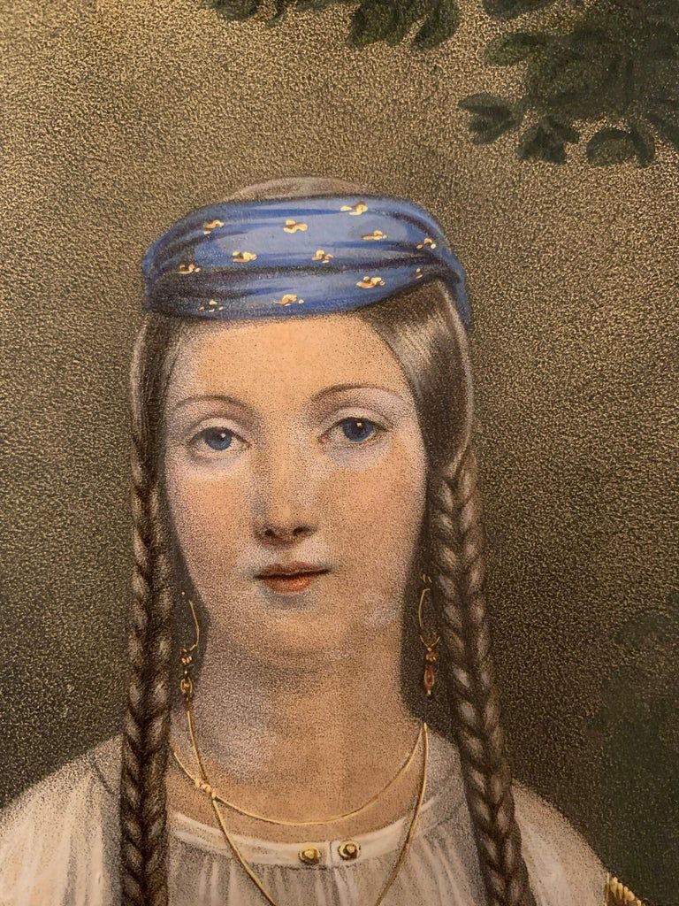 Portrait of a young Merovingian woman, enhanced engraving, nineteenth century