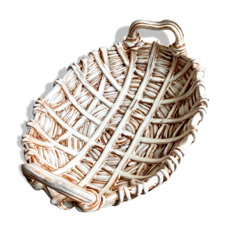 Beige woven ceramic oval cup