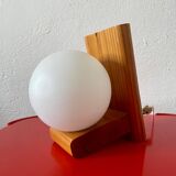 Vintage pine wall lamp with opaline globe
