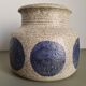 Mid-century modern stoneware vase with cobalt blue dots.