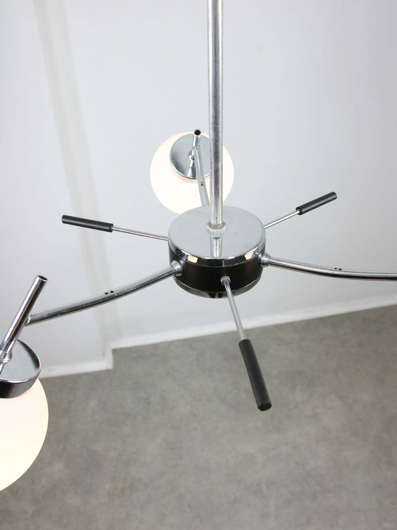 Mid-Century Italian Chrome and Opaline Chandelier