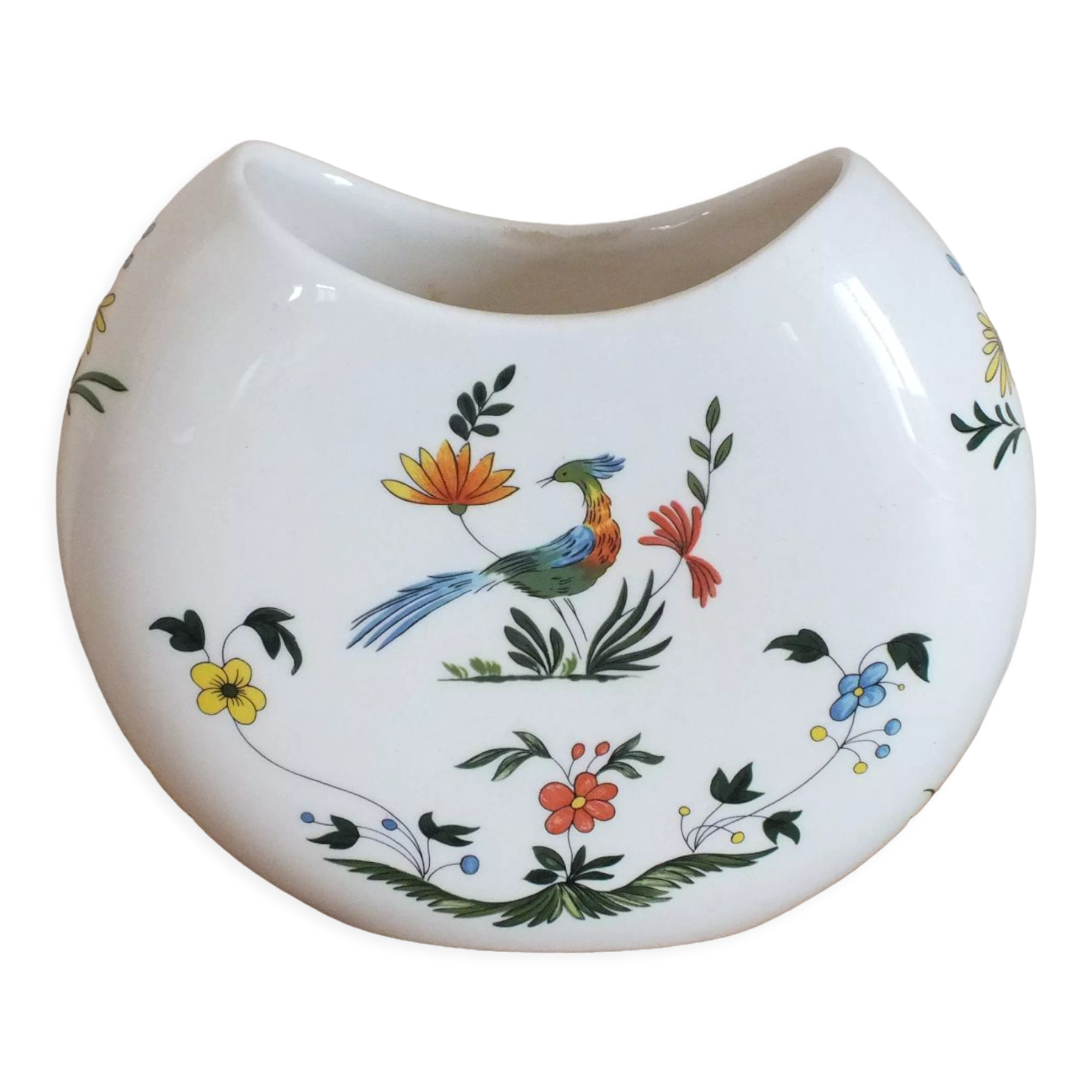 Half-moon vase Gien decoration Birds of Paradise