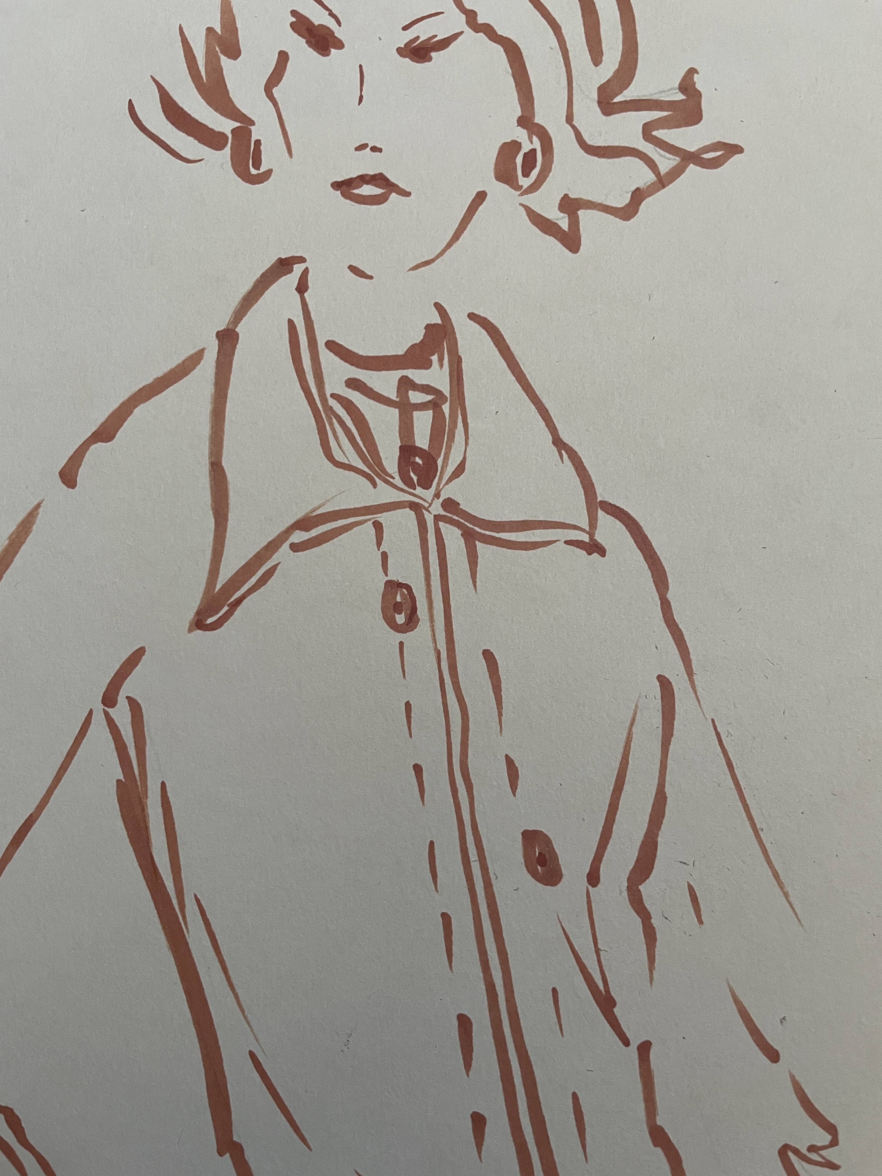 Painting signed in ink fashion engraving "study model of woman's jacket"