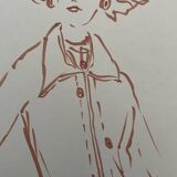 Painting signed in ink fashion engraving "study model of woman's jacket"