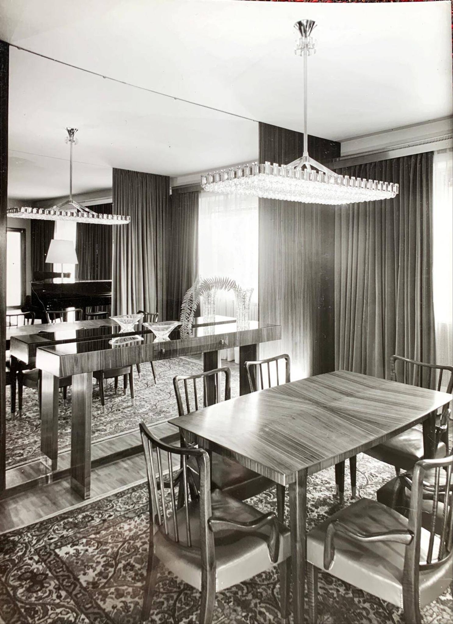 Austrian Dining Chairs in Walnut and Red Leather by Oswald Haerdtl from the Mid-Century