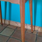 Vintage bistro table with compass legs, formica, beech, 50 x 70.
