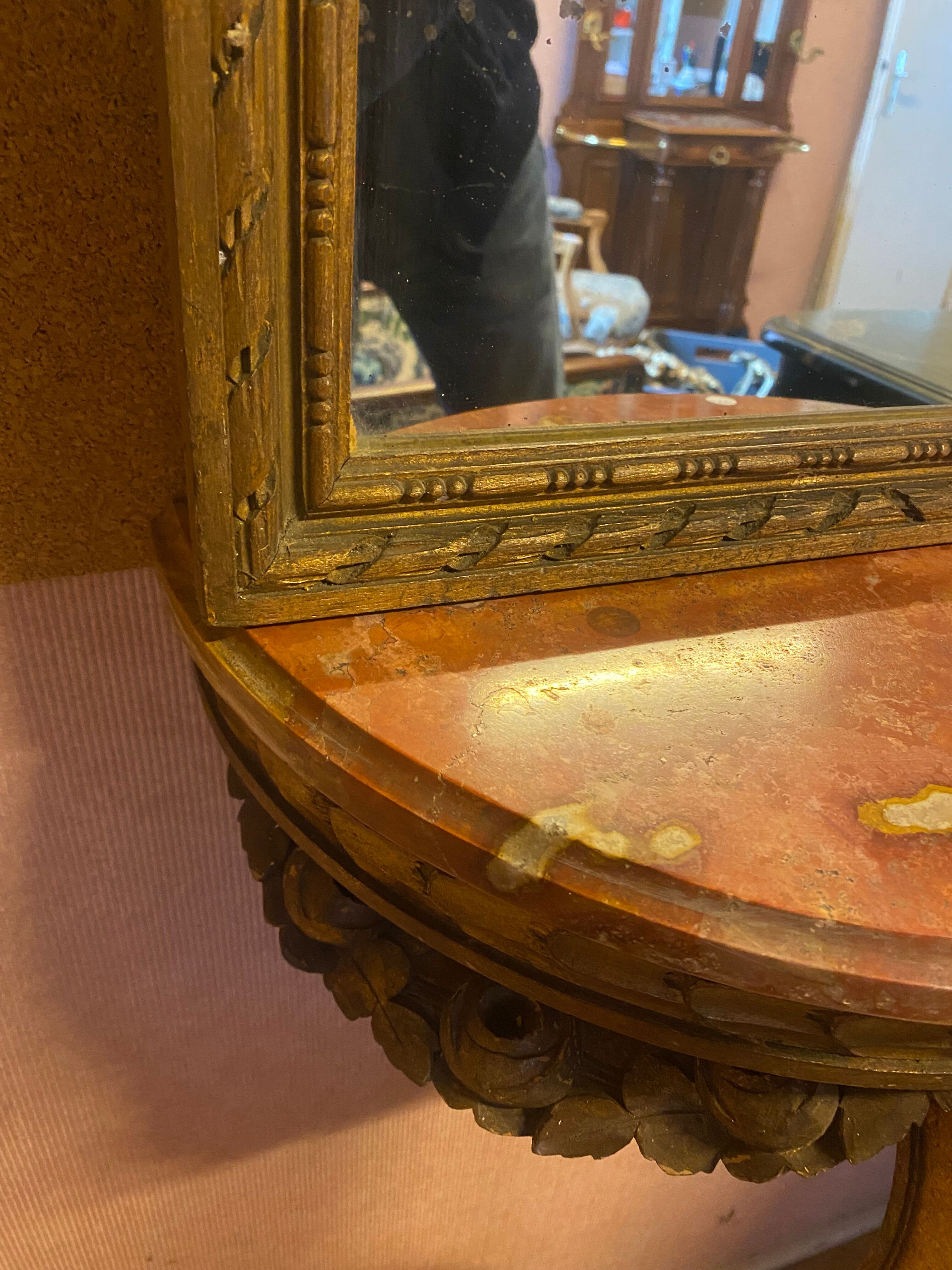 Console and trumeau, Louis XVI style in gilded wood