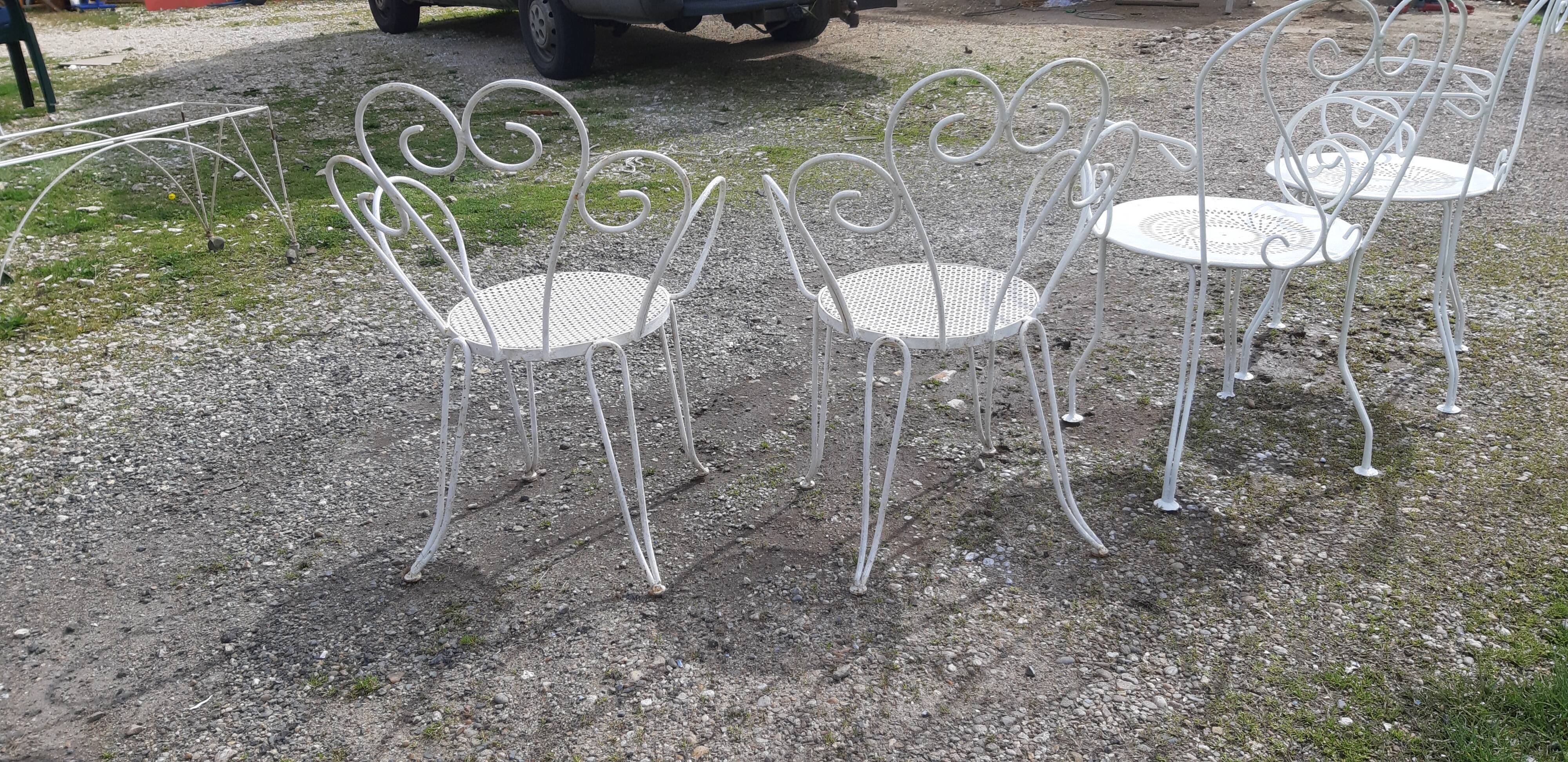 4 garden armchairs 1900 in wrought iron