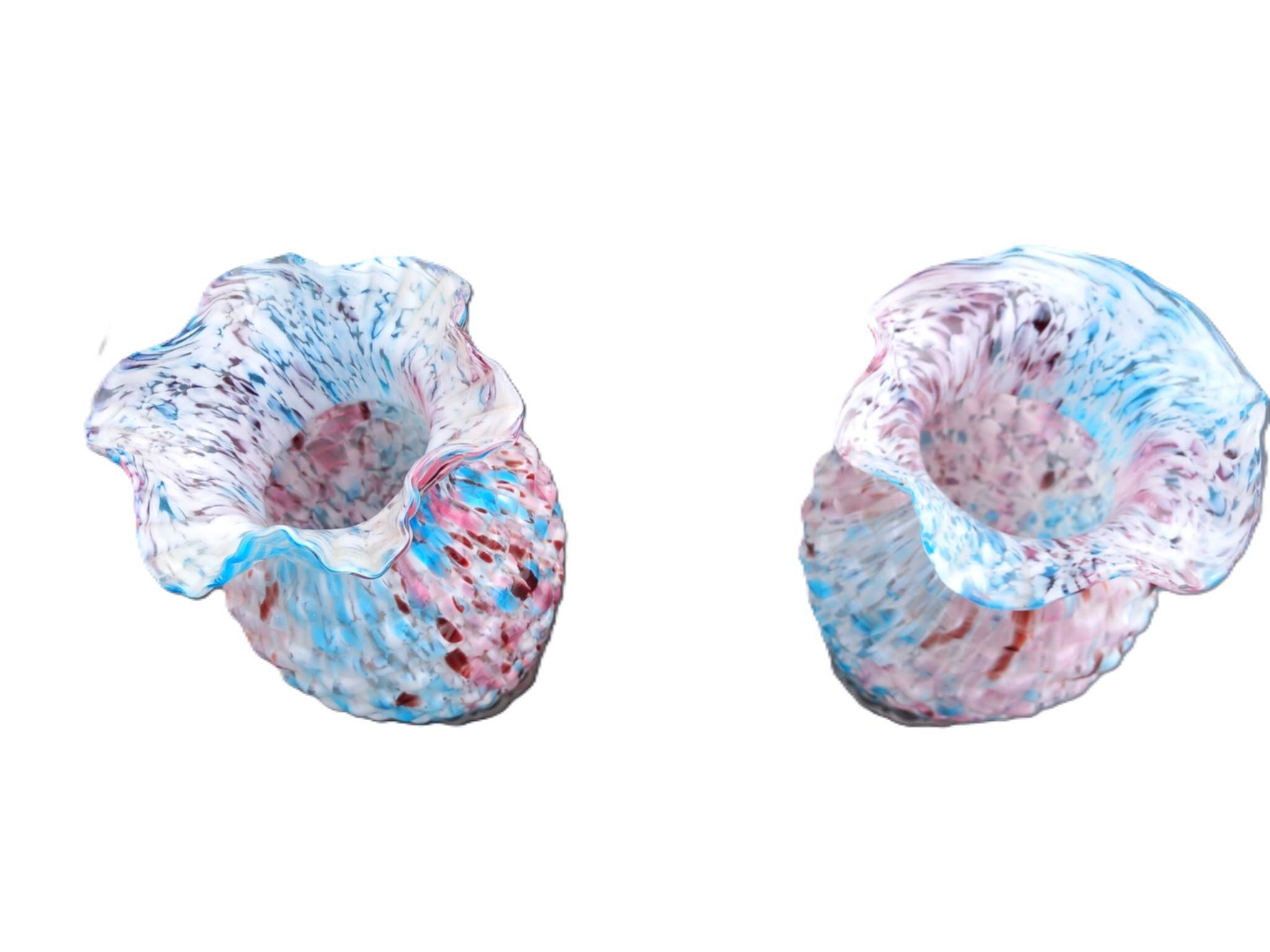 2 anciens vases en verre jaspé, dits style Clichy