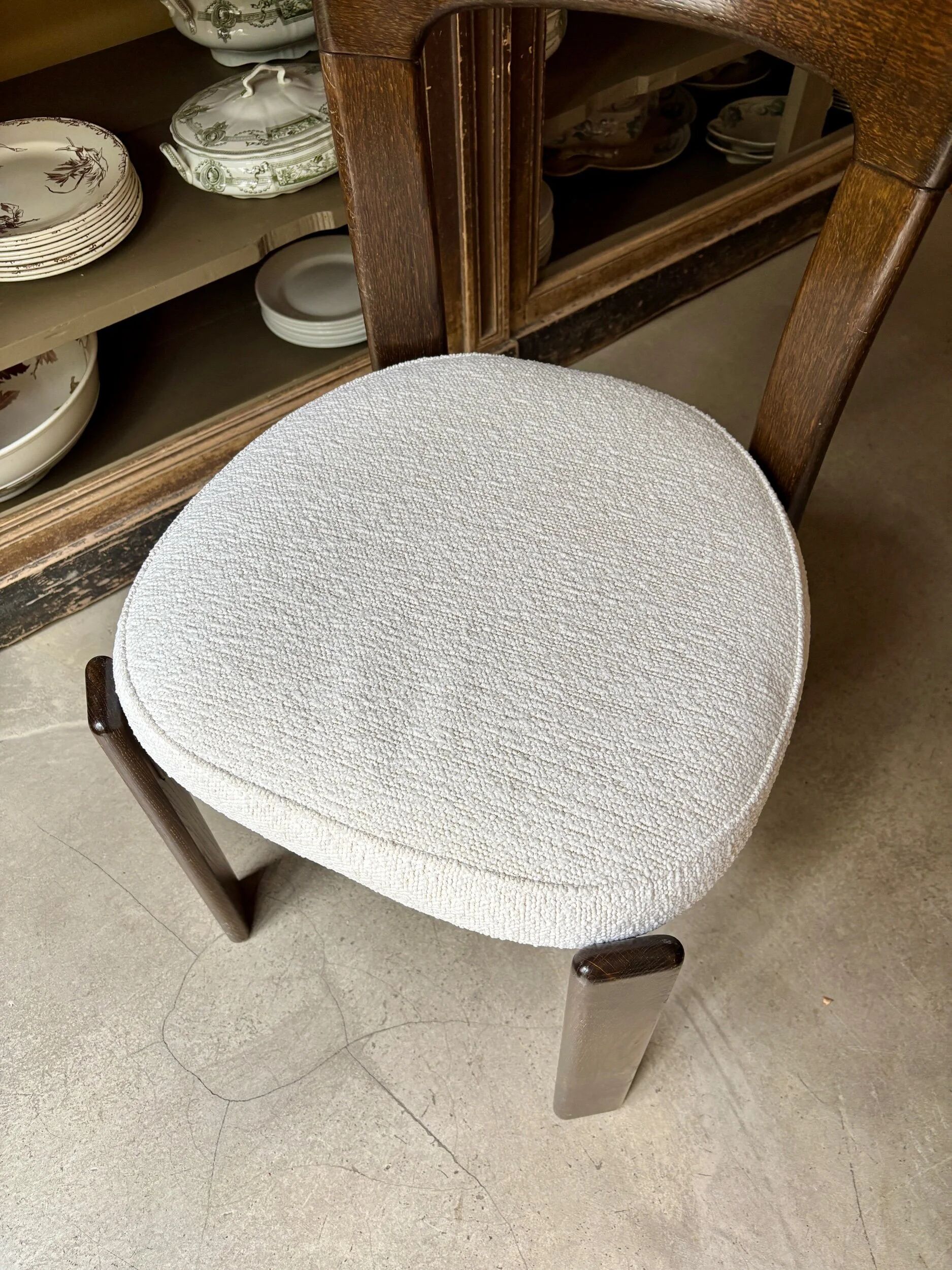 Beech chair with ecru boucle cotton "Rey" by Bruno Rey