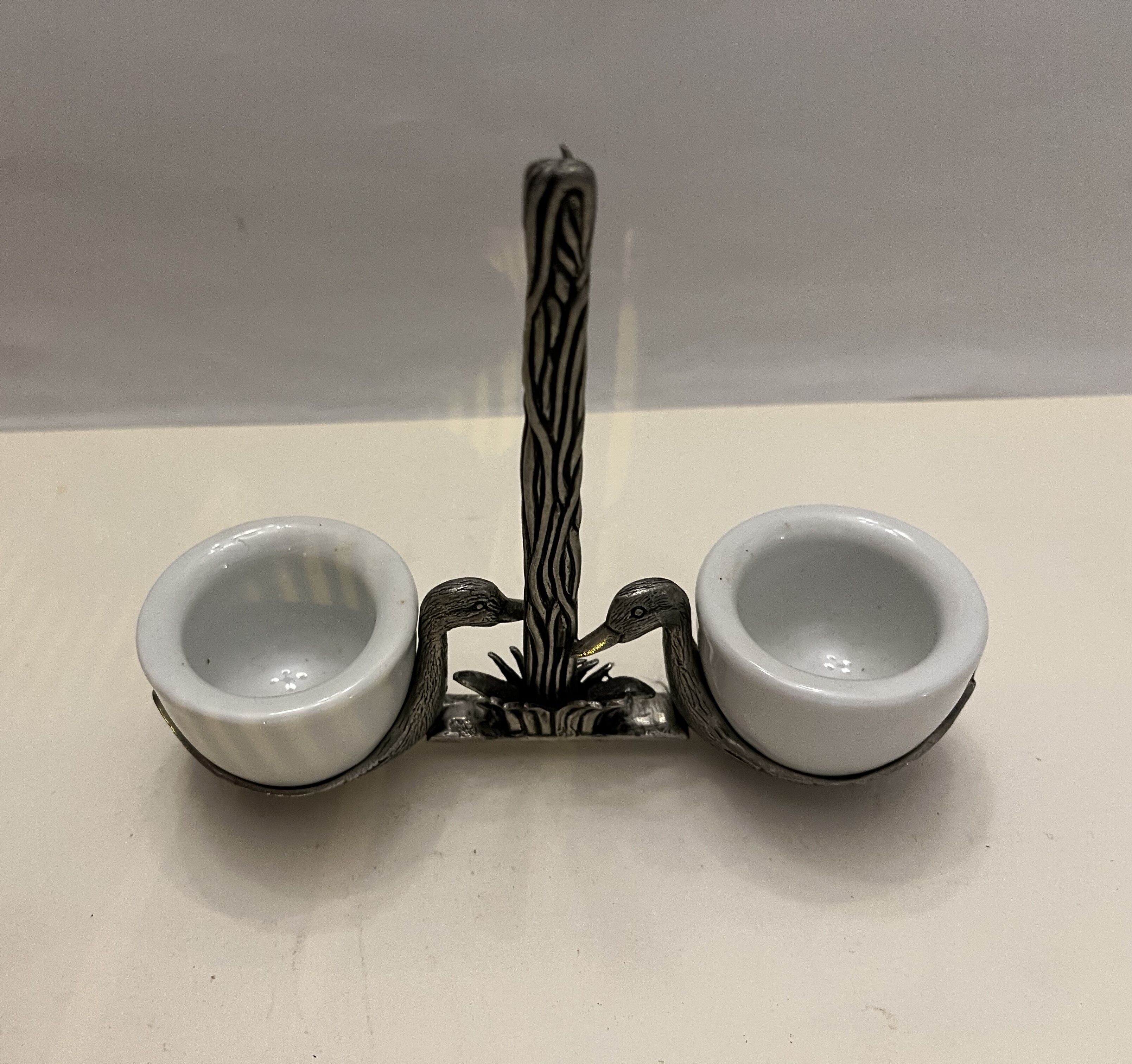 Faience and pewter salt shaker