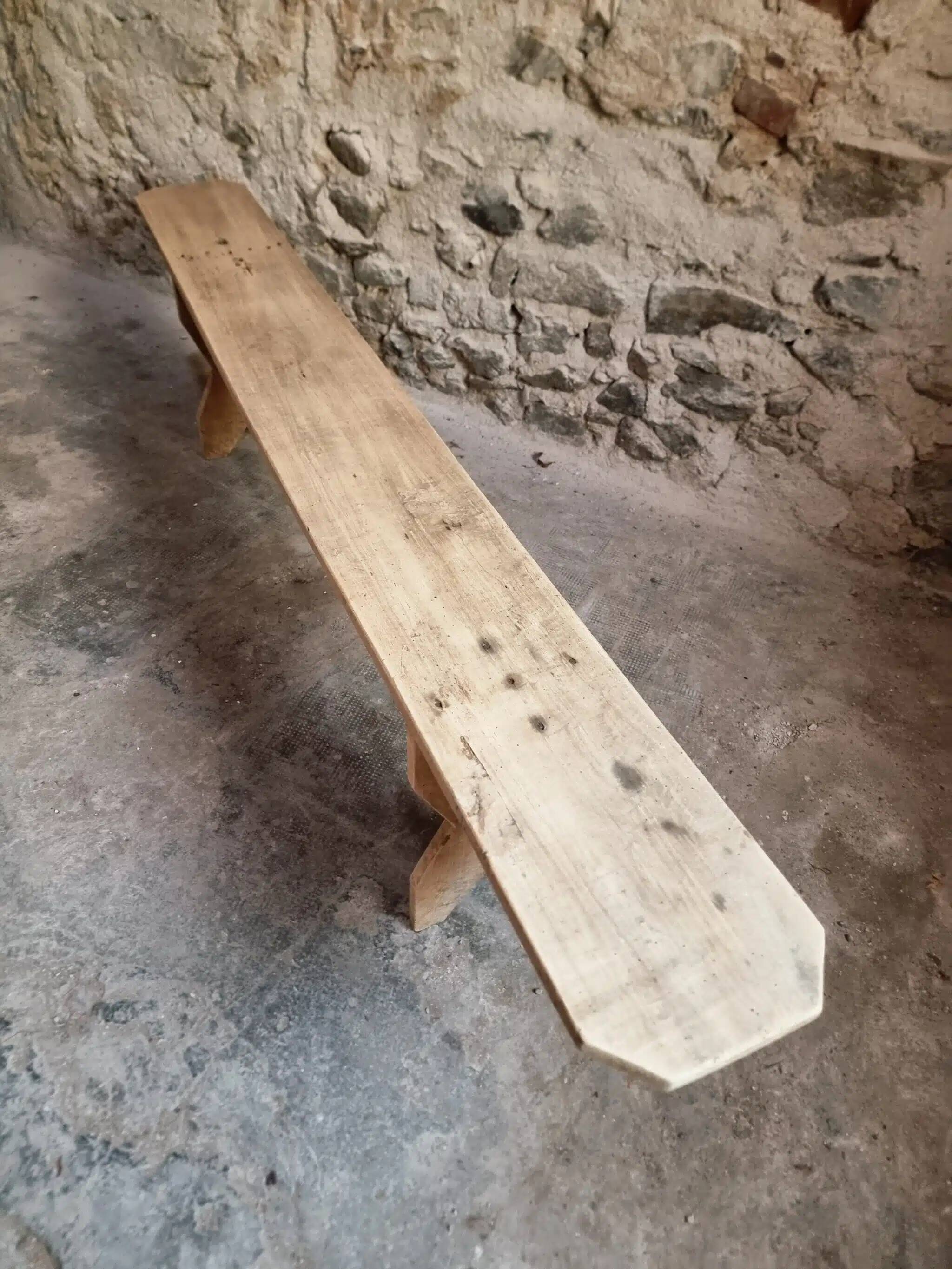 Set of 2 antique French poplar benches, consoles or shelves, circa 1900.