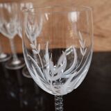 Set of 4 Vintage Etched Crystal Red Wine Glasses