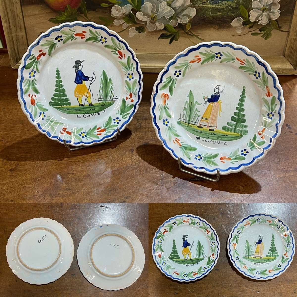 Paire d'assiettes HB Quimper en faïence des années 1920