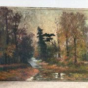 Huile sur toile  "Rivière dans les bois"