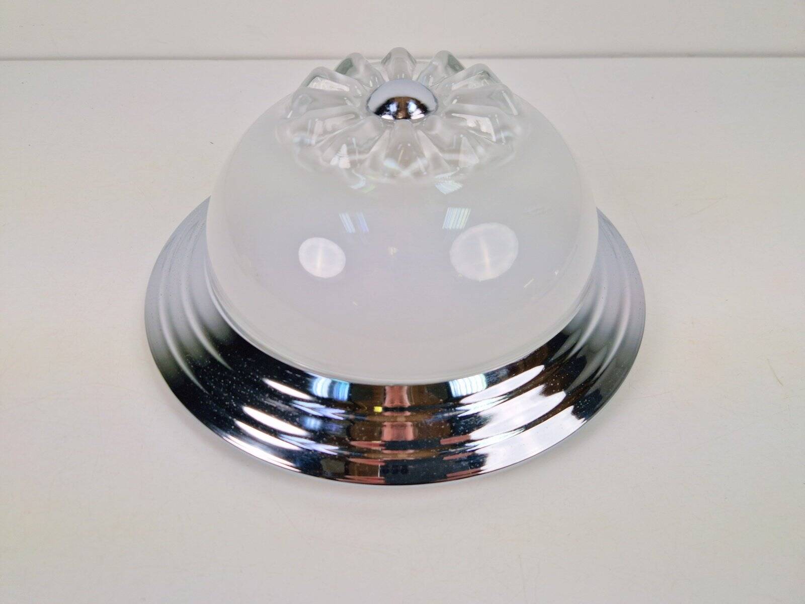Plafonnier en verre art déco chromé, Italie, 1960