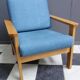 Blue fabric easy chair  in blonde wood frame 1960s