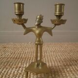 Pair of candlesticks candelabra candle holders brass African art man handcrafted ethnic decoration