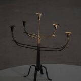 Brutalist Scandinavian candlestick in wrought iron and metal from the mid-20th century.