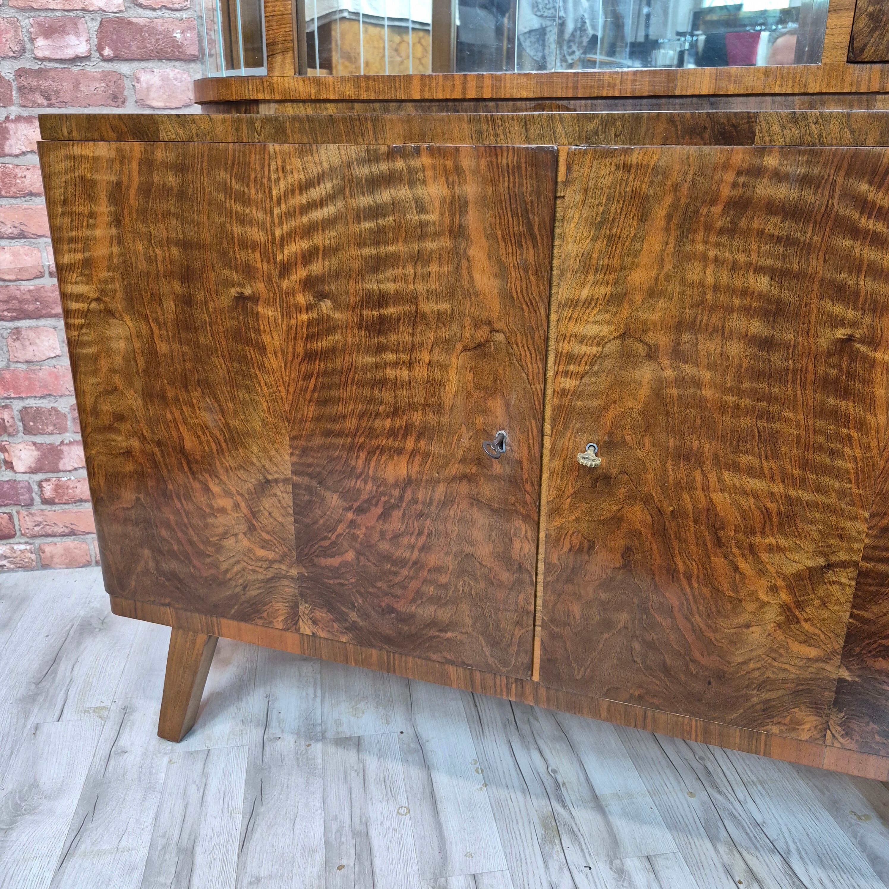 Restored 1960s Mid-Century Walnut Display Cabinet with Slatted Glass